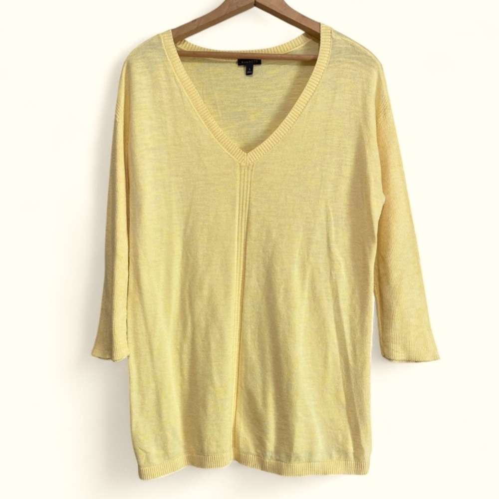 Talbots Butter Yellow Long Sleeve Lightweight Sweater Size S Rib Detailed Sleeve